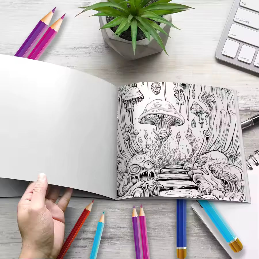 Mushroom World Colouring Book Adult Picture Book Original Design