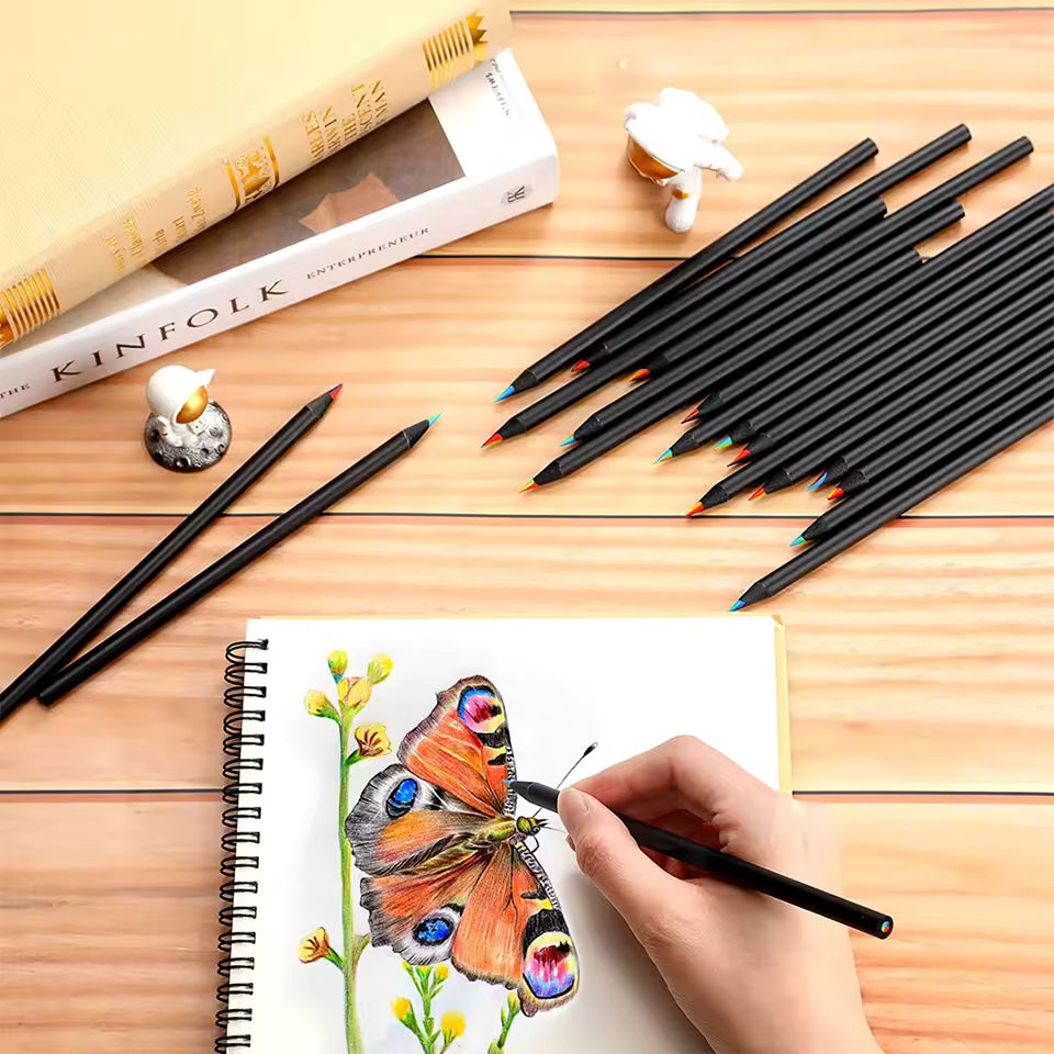 10Pcs Rainbow Drawing Pencil Colored Black Wood Pencils Festival Sketching Doodling Coloring Painting Pencil