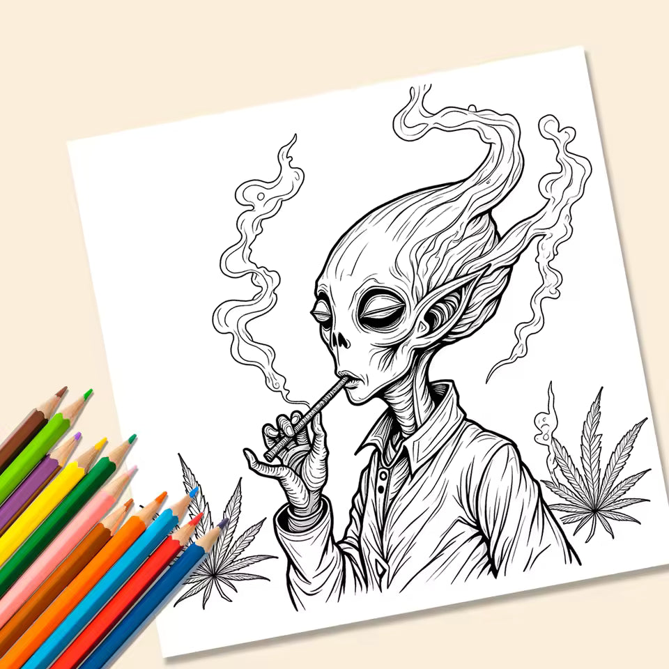 Stoner Coloring Book 24 Pages Trippy Cannabis Adult Stress Relief Drawing Book