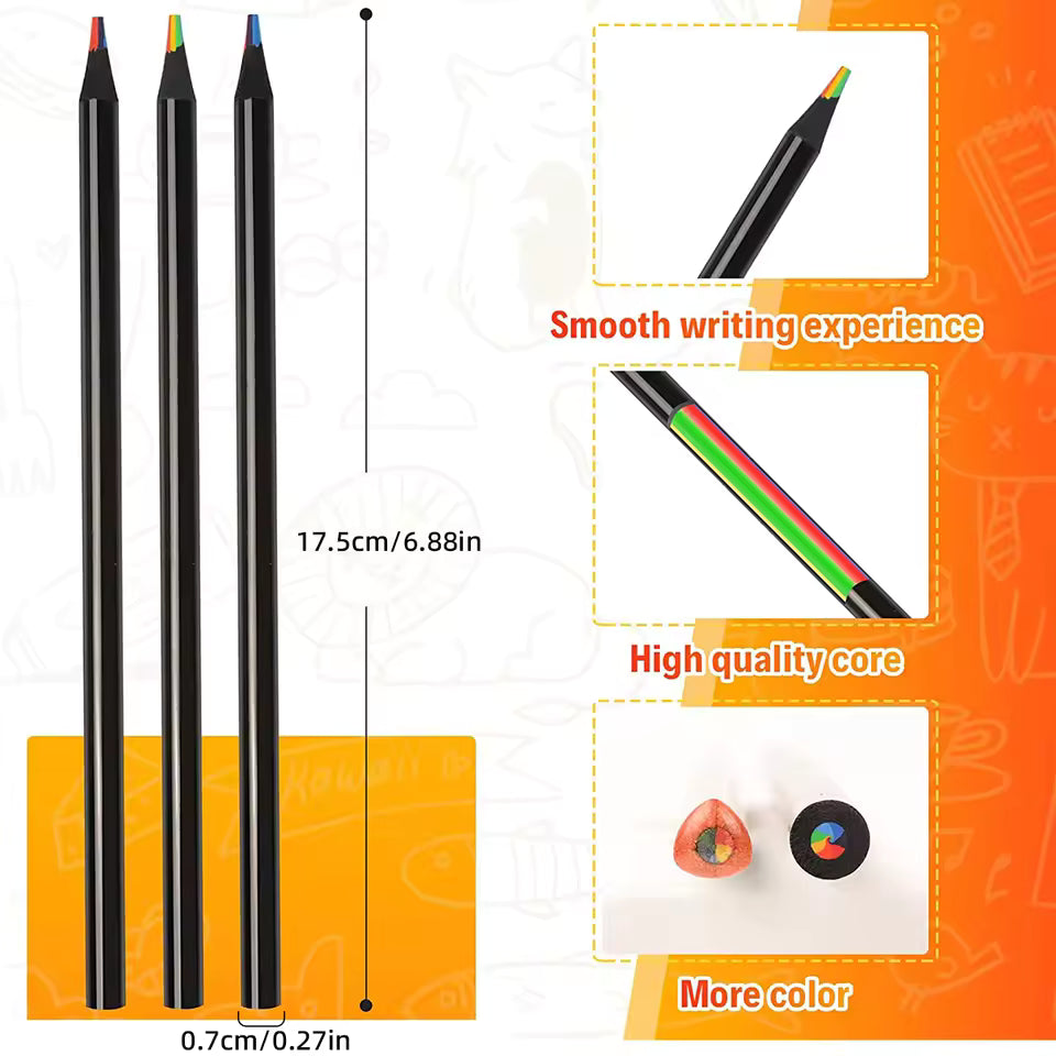 10Pcs Rainbow Drawing Pencil Colored Black Wood Pencils Festival Sketching Doodling Coloring Painting Pencil