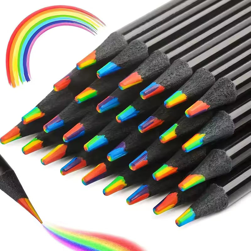 10Pcs Rainbow Drawing Pencil Colored Black Wood Pencils Festival Sketching Doodling Coloring Painting Pencil
