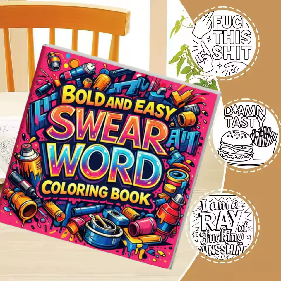 32 Pages Bold And Easy Swear Word Graffiti Coloring Book For Adults Stress Relief Anti-Anxiety Art Therapy Gift