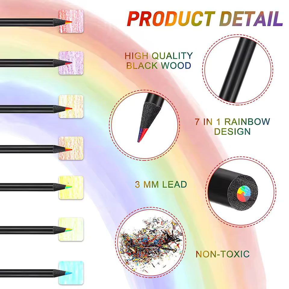 10Pcs Rainbow Drawing Pencil Colored Black Wood Pencils Festival Sketching Doodling Coloring Painting Pencil