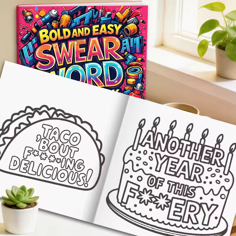 32 Pages Bold And Easy Swear Word Graffiti Coloring Book For Adults Stress Relief Anti-Anxiety Art Therapy Gift