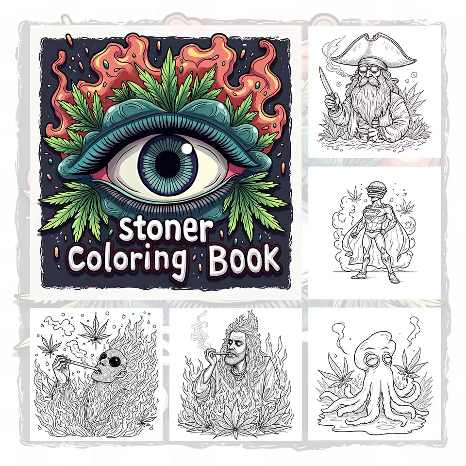 Stoner Coloring Book 24 Pages Trippy Cannabis Adult Stress Relief Drawing Book